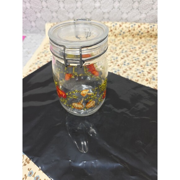 Arc France Vintage Spice of Life Vegetable Glass Hinged Lid 1L Canister Jar - Picture 6 of 8